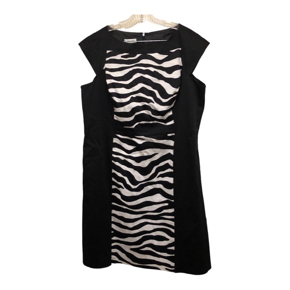Jones Studio W Size 18 W Black with Black/White Panel Cap Sleeve Sheath Dress - Picture 1 of 12